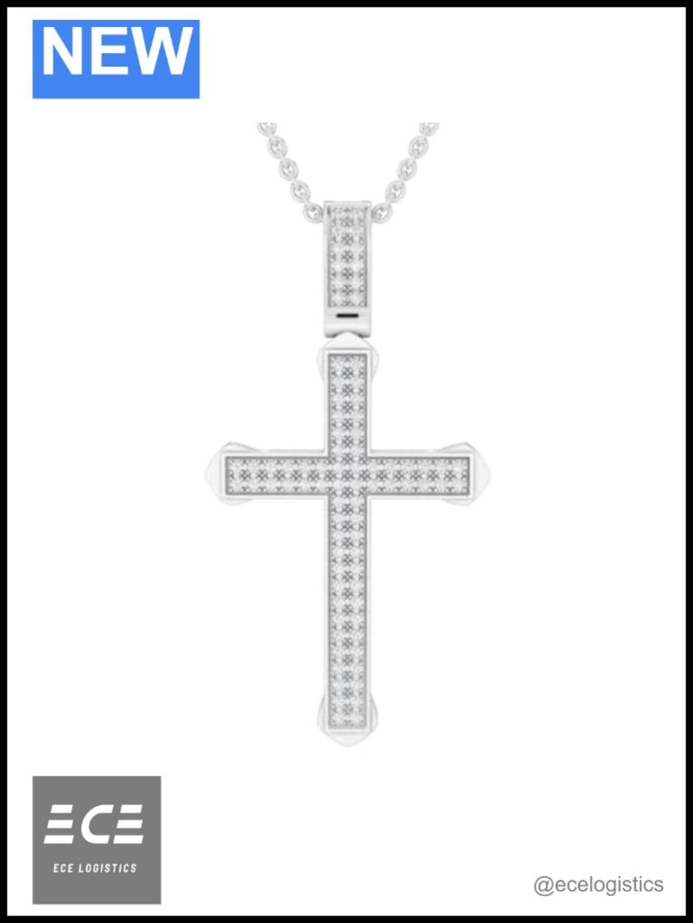 10K Solid White Gold Round Natural Diamond Cross Pendant Necklace 18 Inch